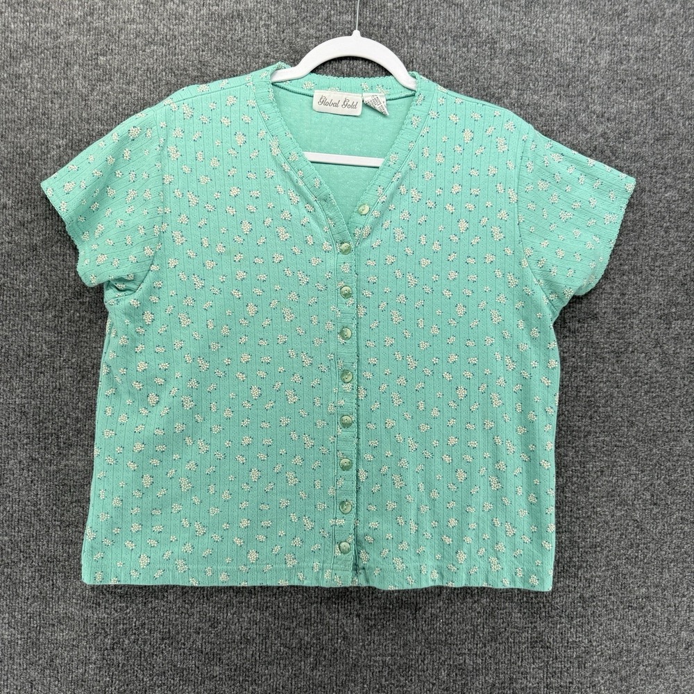 Vintage Top Womens L Floral Button Up Boxy Peasant Boho Cottage Prairie Western